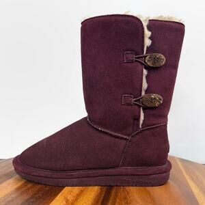 BEARPAW Lori Youth Girls Suede Pull On Boots US Size 5 Berry Purple Boot Snow